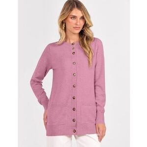 Casual Long Sleeve Crewneck Button Down Open Front Sweater Pink